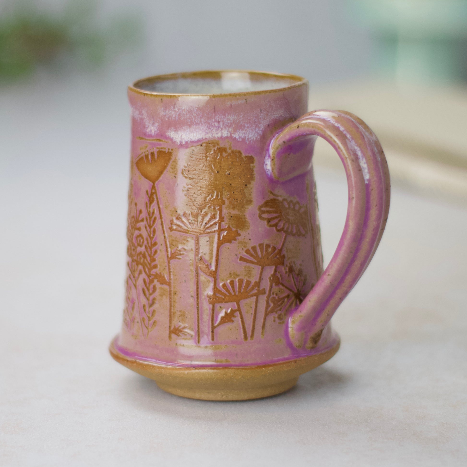 Ceramic Hand Carved Spring Lavender Mug (L-6) – Primrose Studio